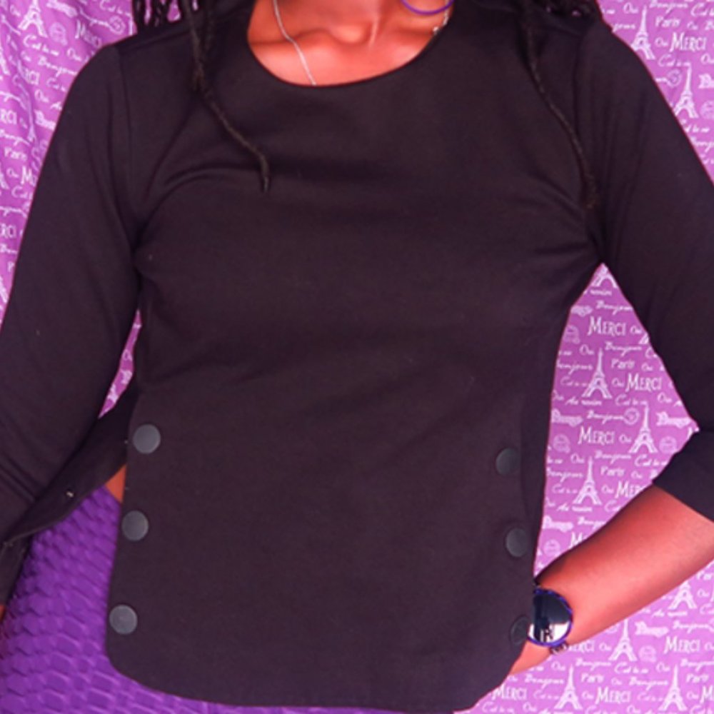 CABI Black Utility Top 3232 Snap Button Trim Stretch Ponte 3/4 Sleeve - Medium - Picture 9 of 9